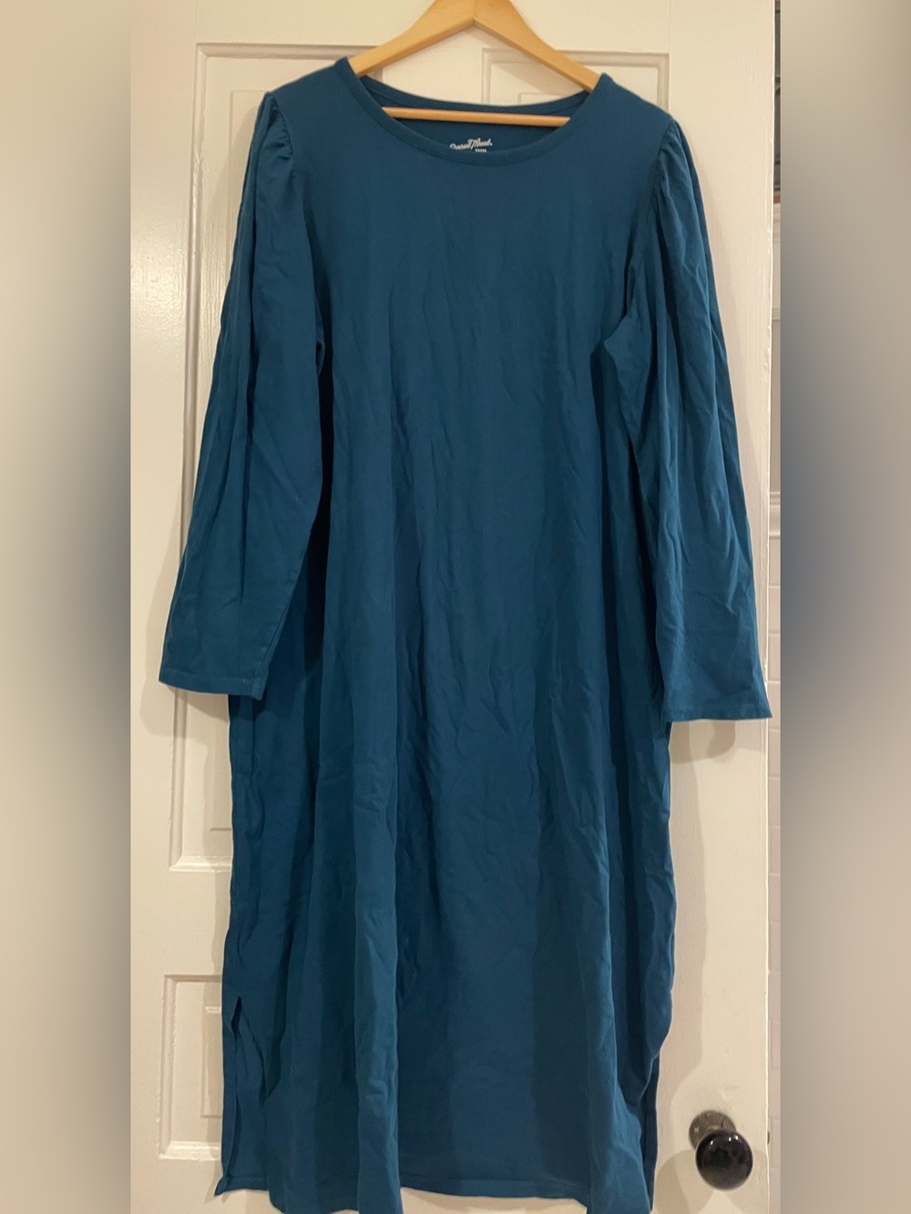 Universal Thread Teal Midi Jersey Shift Dress with Subtle Puff-Cap Sleeves